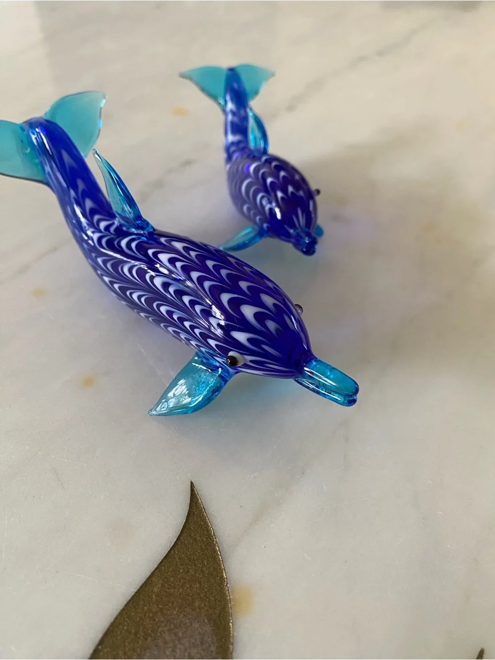 Lenox Art Glass Dolphin Figurine Set (2) Cobalt Blue Glass